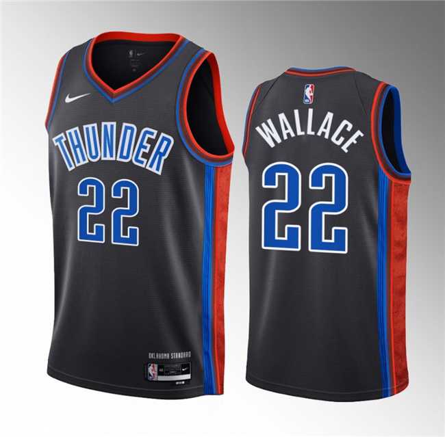 Men%27s Oklahoma City Thunder #22 Cason Wallace Black 2023 Draft City Edition Stitched Basketball Jersey